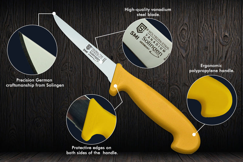 SMI - 5 Zoll Ausbeinmesser Solingen Metzgermesser Profi Fleischmesser Premium-Qualität Ausbeinmesser flexibel, Solingen Edelstahl Gerade Klinge