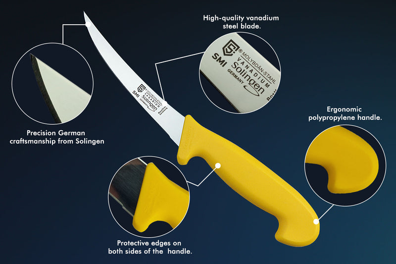 SMI - 3 Stück set Metzgermesser Solingen Fleischmesser Ausbeinmesser Gerade und Gebogen Edelstahl