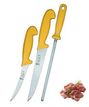 SMI 3 Stück Küchenmesser Set | Solingen Metzgermesser | Wetzstahl Ausbeinmesser | Kochmesser | Edelstahl Schlachtermesser - Made in Germany