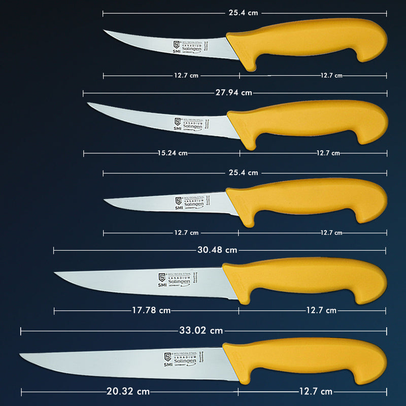 SMI 5 Stück Küchenmesser Set | Solingen Metzgermesser | Kochmesser | Fleischermesser Ausbeinmesser | Edelstahl Schlachtermesser - Made in Germany