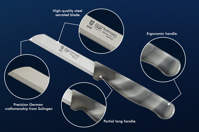 SMI - 6 Stück Schälmesser Wellenschliff Küchenmesser Gemüsemesser Obstmesser Farbe Silber & weiß Made in Solingen Germany