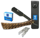 SMI Rasiermesser Herren Holzgriff Rasiermesser mit Wechselklinge Barber Rasierer Bart Rasierer Rasier Messer Bartmesser mit 100 Derby Klingen + Etui - Schwarz