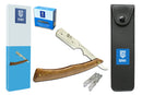 SMI Rasiermesser | Herren Holzgriff Barber Rasierer |  Rasiermesser mit Wechselklinge | Bart Rasierer Rasier Messer | Bartmesser mit 100 Derby Klingen + Etui
