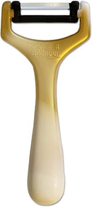 SMI Solingen Sparschäler 15,5 cm, Kartoffelschäler, Gemüseschäler, Edelstahlklinge, Ergonomischer Griff für Linkshänder und Rechtshänder, Gold/Weiß, Ideal für Obst und Gemüse, Langlebig & Rostfrei