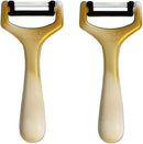 SMI Solingen Sparschäler 15,5 cm 2er Set, Kartoffelschäler, Gemüseschäler, Edelstahlklinge, Ergonomischer Griff für Linkshänder und Rechtshänder, Gold/Weiß, Langlebig & Rostfrei