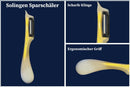 SMI Sparschäler Solingen Kartoffelschäler, Gemüseschäler, Universalschäler, Küchenschäler, Gold-Weiß – Rechts- und Linkshänder nach Klingen wechseln, Präzises Schälen