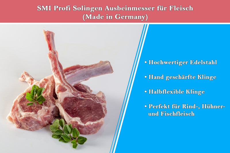 SMI - 5 Zoll Ausbeinmesser Solingen Metzgermesser Profi Fleischmesser Premium-Qualität Ausbeinmesser flexibel, Solingen Edelstahl Gerade Klinge