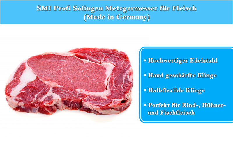 SMI 3 Stück Küchenmesser Set | Solingen Metzgermesser | Wetzstahl Ausbeinmesser | Kochmesser | Edelstahl Schlachtermesser - Made in Germany